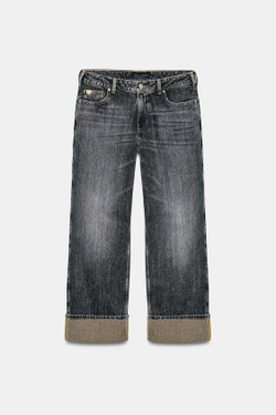 ZARA ДЖИНСЫ Z1975 STRAIGHT С ОТВОРОТАМИ СНИЗУ, ЧЕРНЫЙ