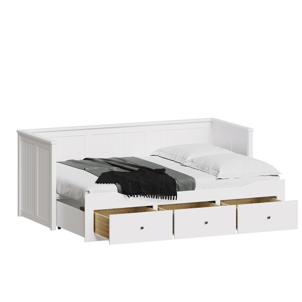 Кровать КАНТРИ с ящиками, белый лак, 80*200 см, массив сосны