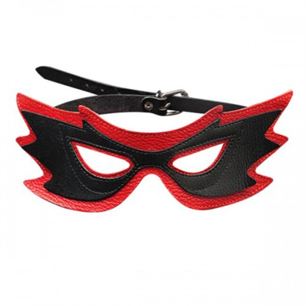 Кожаная маска на глаза "Бабочка" с металлической пряжкой (Цвет: черный с красным)