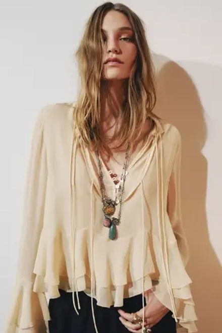 ZARA РУБАШКА С ВОЛАНАМИ — ZW COLLECTION, ВАНИЛЬНЫЙ