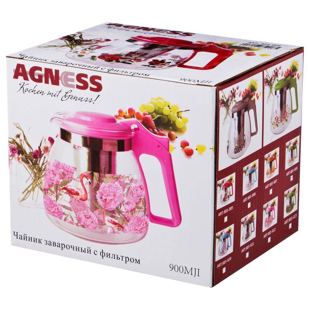 ЗАВАРОЧНЫЙ ЧАЙНИК AGNESS С ФИЛЬТРОМ 900 МЛ. (КОР=36ШТ.)
