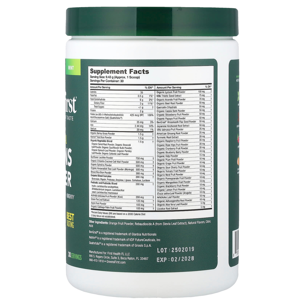Greens First, зелень в порошке, со вкусом мяты, 282,9 г (9,97 унции)