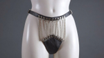 Женские кожаные трусики на цепочках (Цвет: черный с серебряным)