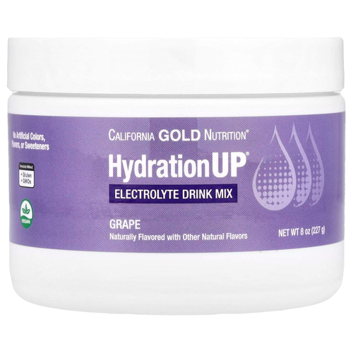 California Gold Nutrition, HydrationUP®, смесь для приготовления напитка с электролитами, с витамином D, кальцием, железом и калием, со вкусом винограда, 227 г (8 унций)