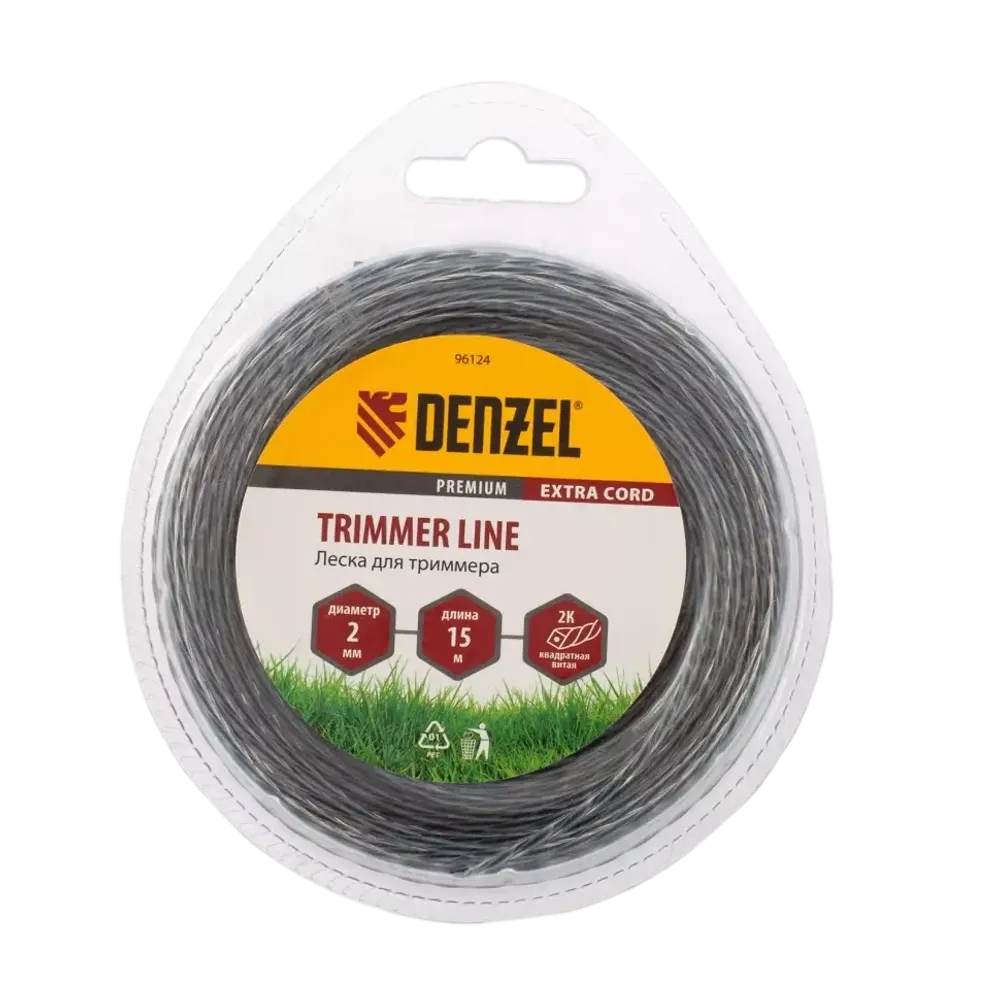 Леска для триммера двухкомпонентная квадрат 2,0мм 15 м EXTRA CORD// Denzel