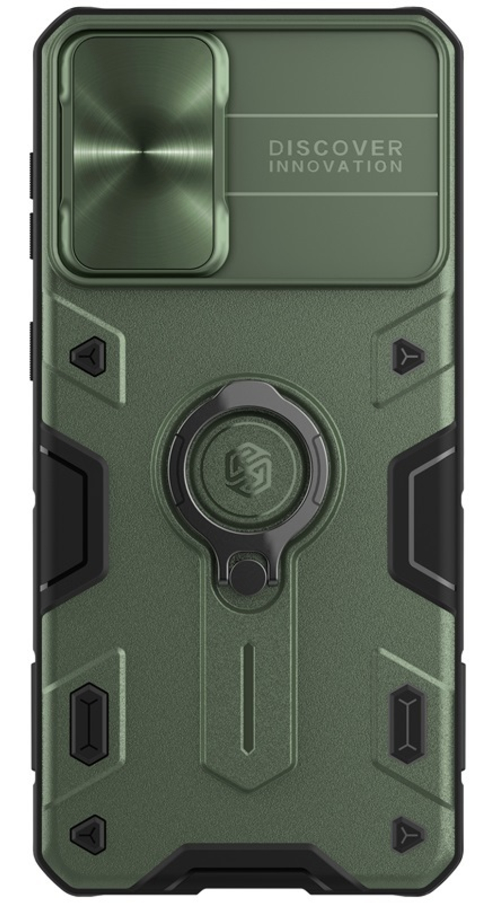 Чехол от Nillkin темно-зеленый для Samsung Galaxy S21+ Плюс, серия CamShield Armor Case с кольцом и защитной шторкой для задней камеры