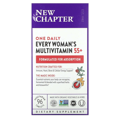 New Chapter, 55+ Every Woman's One Daily, витаминный комплекс на основе цельных продуктов для женщин старше 55 лет, 96 вегетарианских таблеток
