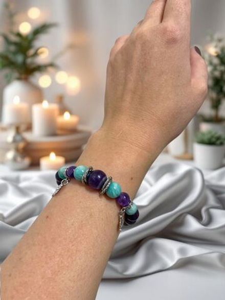 Браслет для Водолея, аметист и амазонит