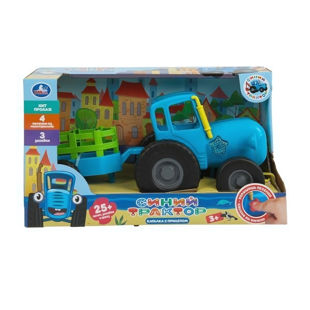Каталка "Синий трактор" 25+ песен, стихов,звуков, пластик, свет, в коробка HT1543-R-WOD (Умка)