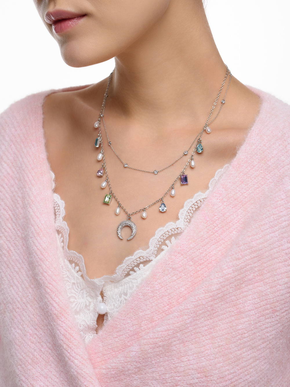 Колье "Rainbow Moon Cascade" Silver