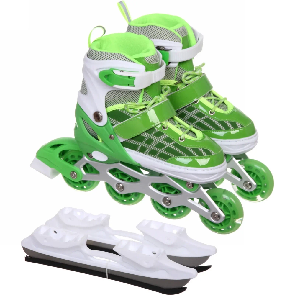 Коньки раздвижные, ледовые с роликовым блоком Ice Line Z3, зеленый-белый (pазмер 29-33)