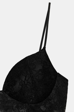 ZARA ТОП НА БРЕТЕЛЯХ С КРУЖЕВОМ, ЧЕРНЫЙ