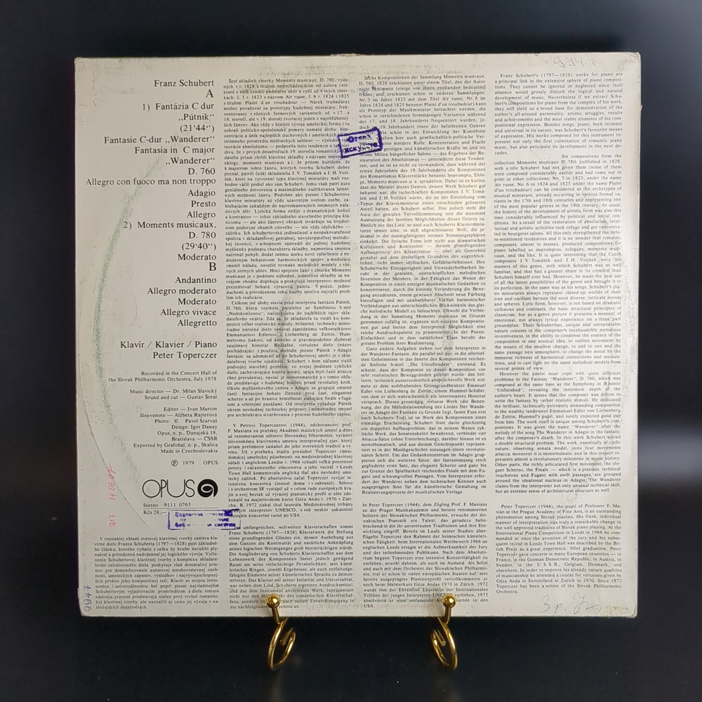 Franz Shubert , Франц Шуберт виниловая пластинка 12 дюймов Fantasia in C(Wanderer) D.760/ Moments Musicausx D.780, LP, классика винтаж Чехословакия Opus stereo, времен СССР 1979 год