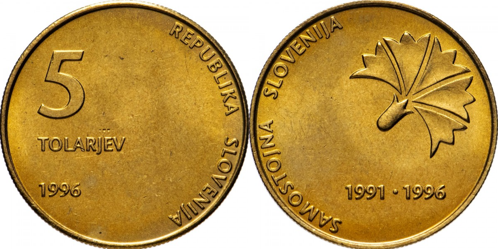 Словения 5 толаров, 1996 5 лет независимости Словении UNC