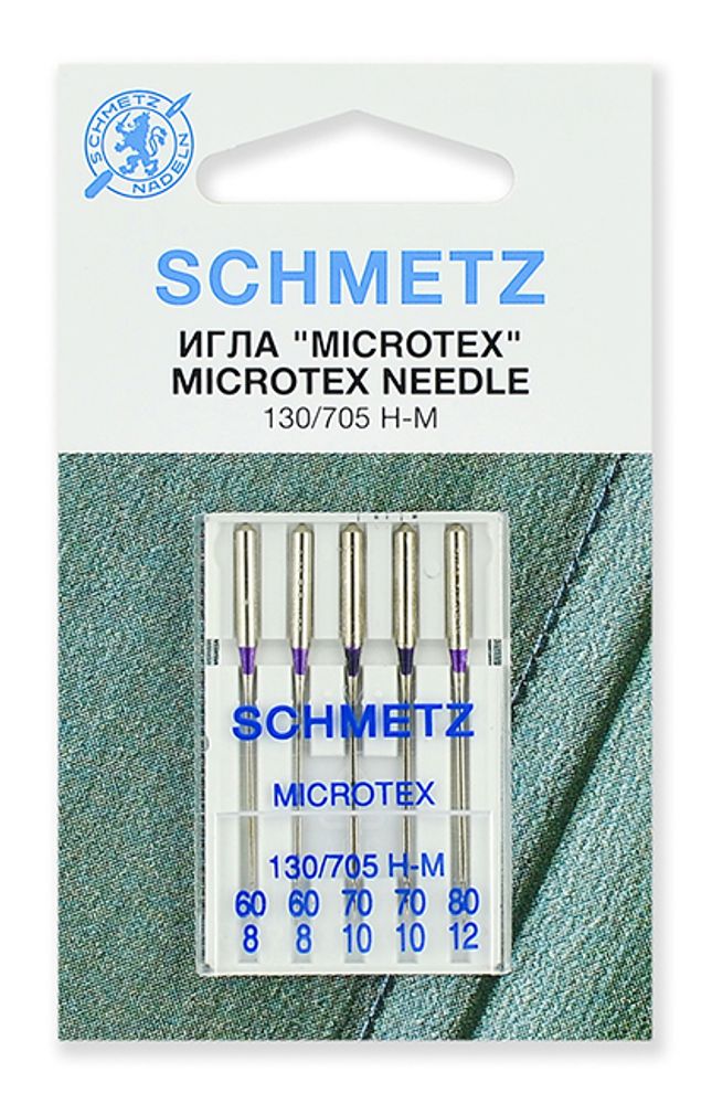 Иглы микротекс Schmetz 130/705H-M № 60(2),70(2),80, уп.5 игл