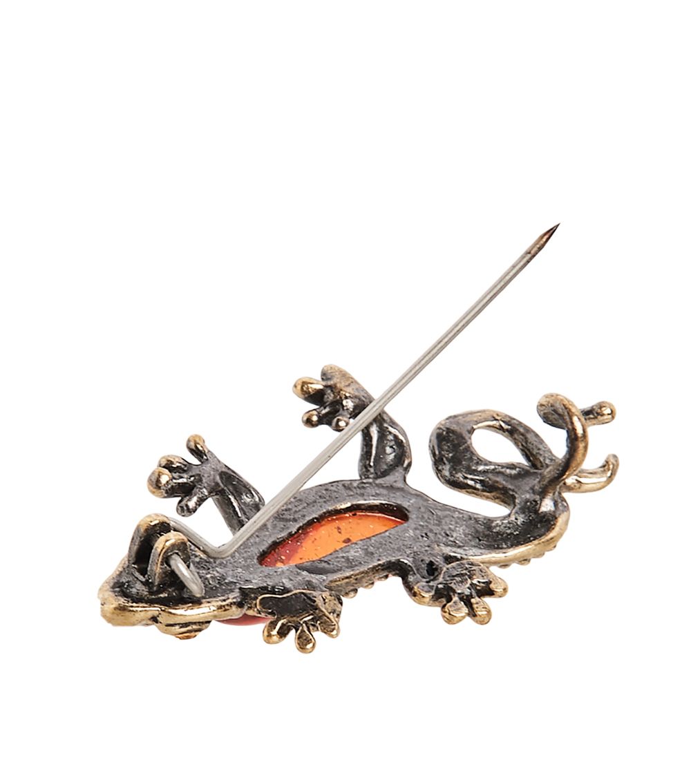AM- 961 Брошь «Ящерка» (латунь, янтарь)