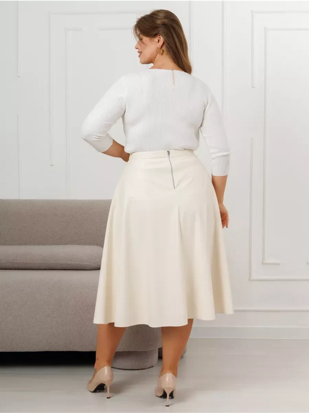 Юбка кожаная миди трапеция