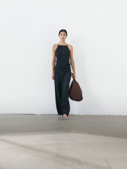 Massimo Dutti Топ из смесового льна с горловиной халтер и квадратным вырезом, темно-синий