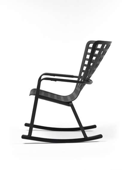 Уличное кресло-качалка Folio антрацит с голубой подушкой