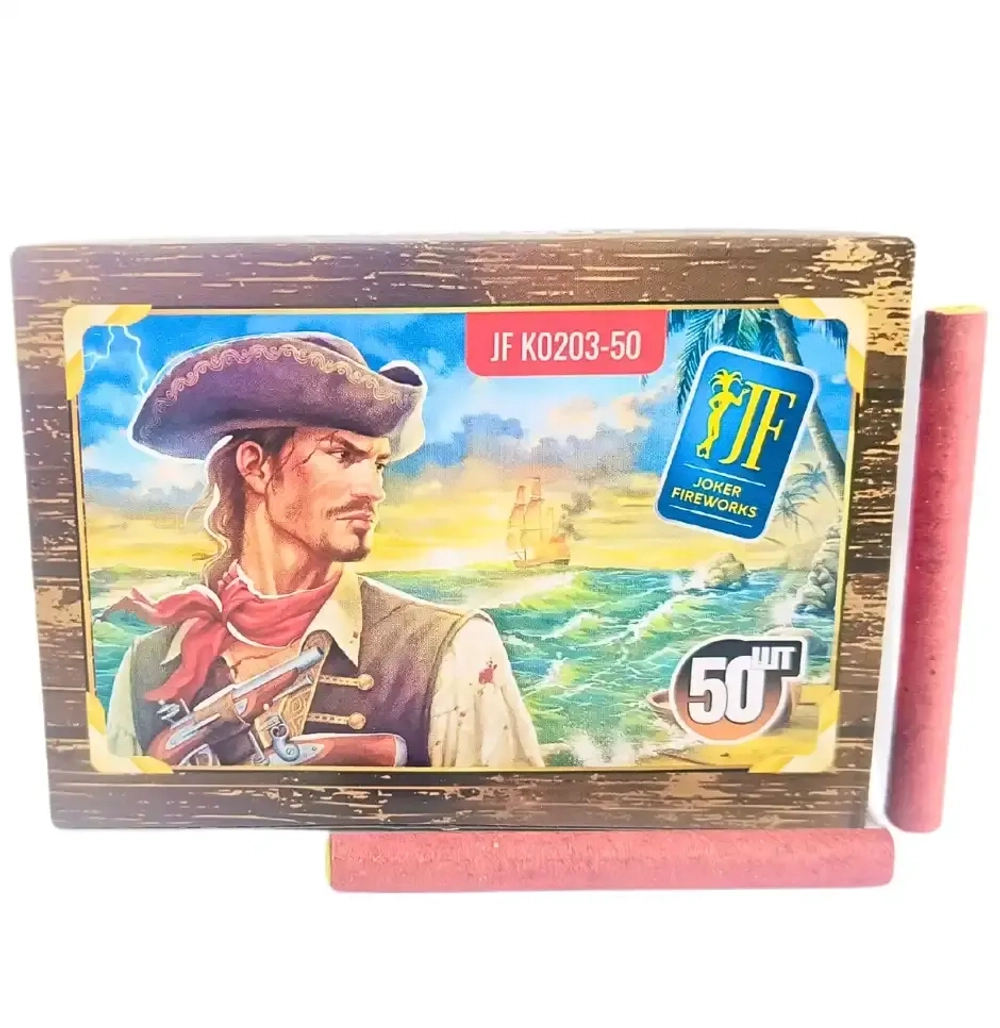 JF K0203-50: Тёрочные петарды JF K0203-50 (50 штук) от Joker Fireworks — громкое и яркое дополнение к любому празднику.