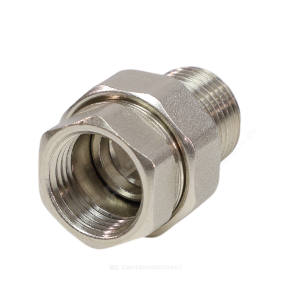 Соединитель латунь никель американка Ду 20 (3/4") прямой ВР/НР VALFEX VF.340.N.034