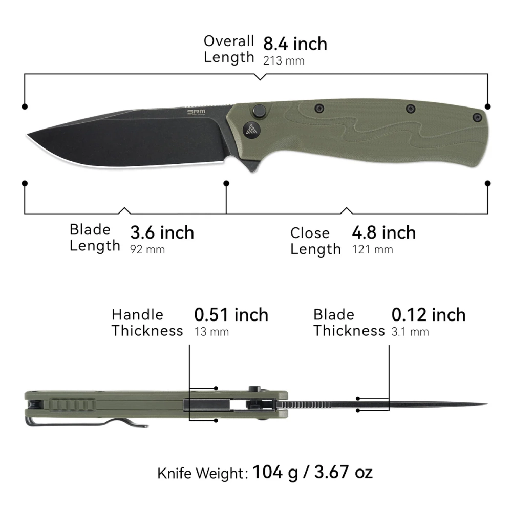 Нож складной SRM 221X-GP Blackwash (14C28N, OD Green G10)
