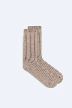 ZARA НОСКИ ИЗ РЕЛЬЕФНОЙ ТКАНИ В РУБЧИК, КРЕМОВЫЙ