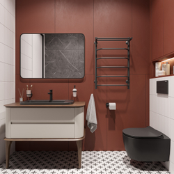 Полотенцесушитель электрический EWRIKA Сафо FT 80x55 см, подключение справа, слева, графит, лесенка, из стали, с полкой