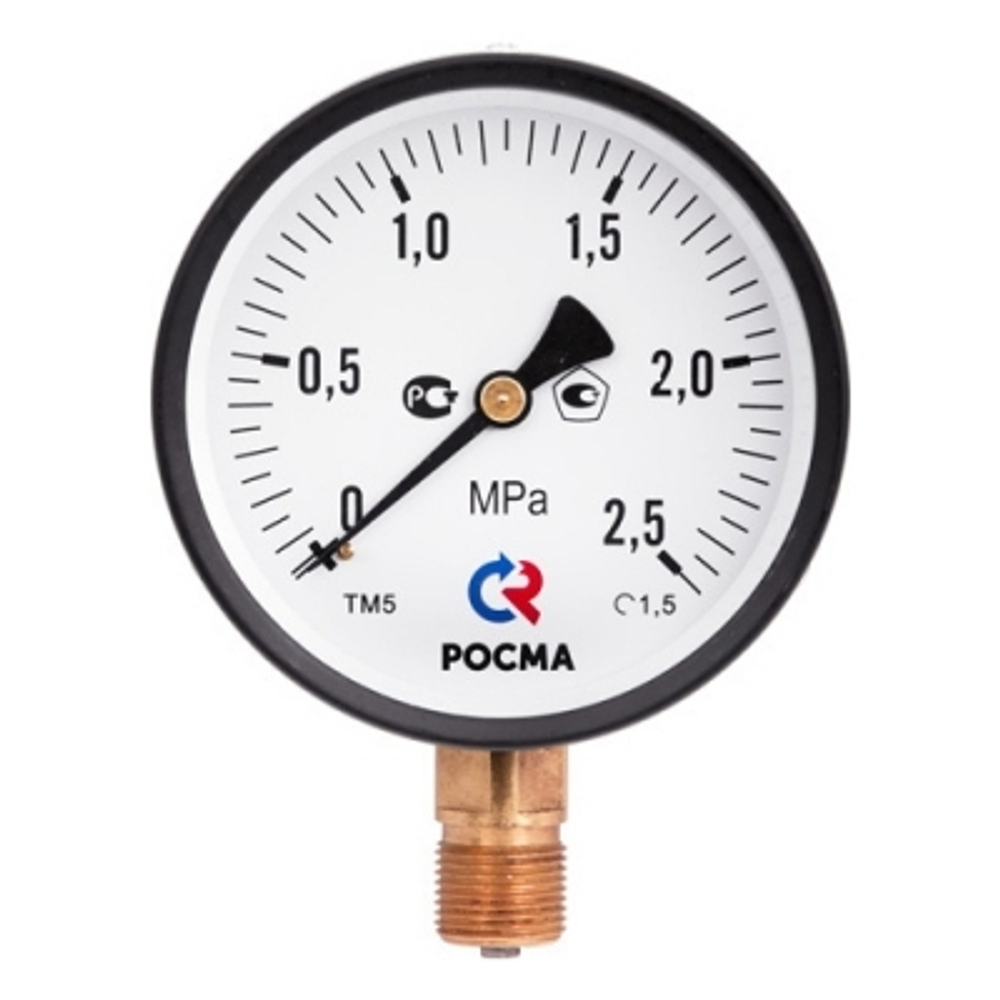 Манометр 63хМ12х1,5 16 бар ТМ-310Р (нижнее радиальное подкл., корпус сталь, минстекло) РОСМА
