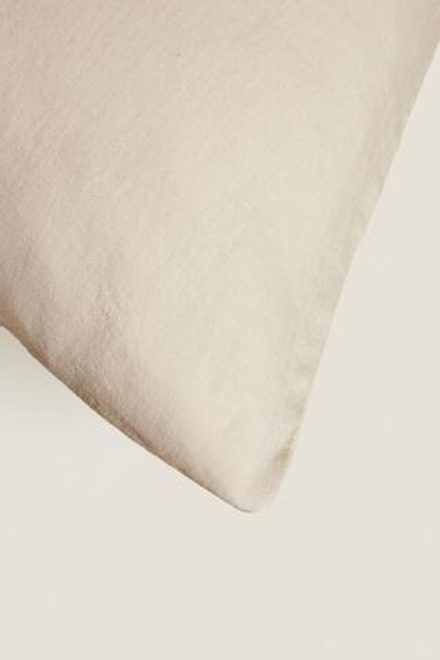 ZARA HOME ОДНОТОННЫЙ ЛЬНЯНОЙ ЧЕХОЛ ДЛЯ ДЕКОРАТИВНОЙ ПОДУШКИ, ПЕСОЧНЫЙ