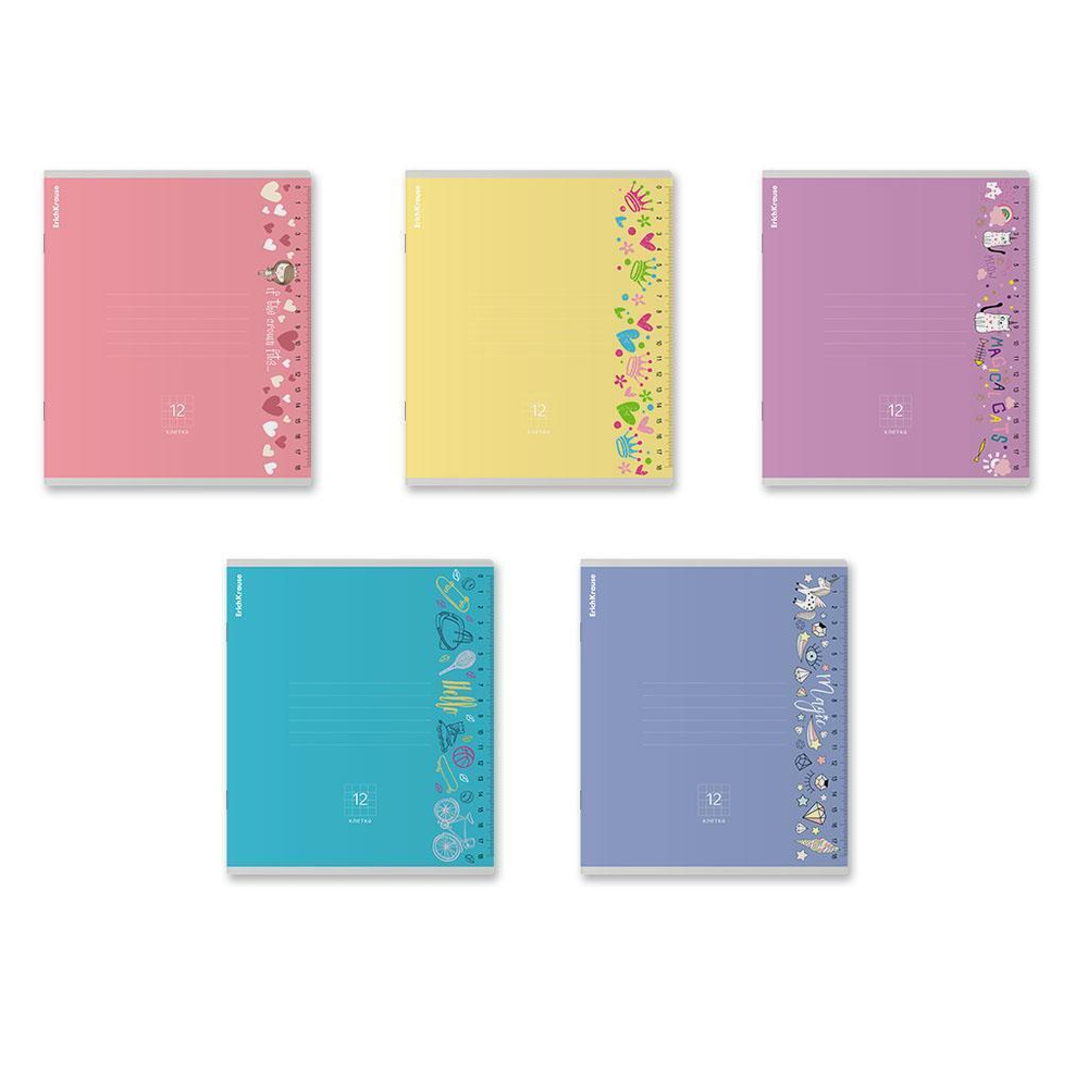 Тетрадь школьная А5 12л клетка, ассорти "Ruler Magic" (ErichKrause)