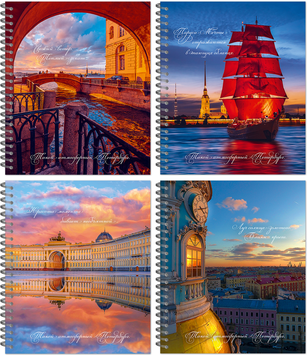 Тетрадь общая 96 листов на металлическом гребне "Атмосферный Петербург"