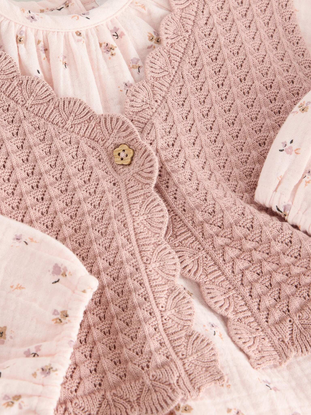 Жилет вязаный и блуза в комплекте для девочки Next E25-150, Розовый