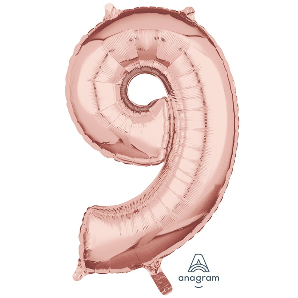 Шар фольгированный Цифра 9 66 см (Розовое Золото)