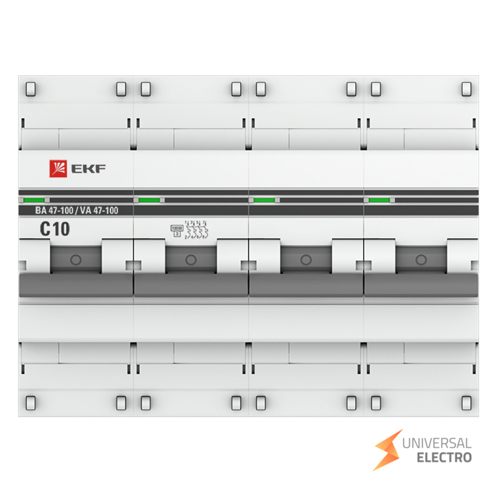 Автоматический выключатель 4P 10А (C) 10kA ВА 47-100 EKF PROxima