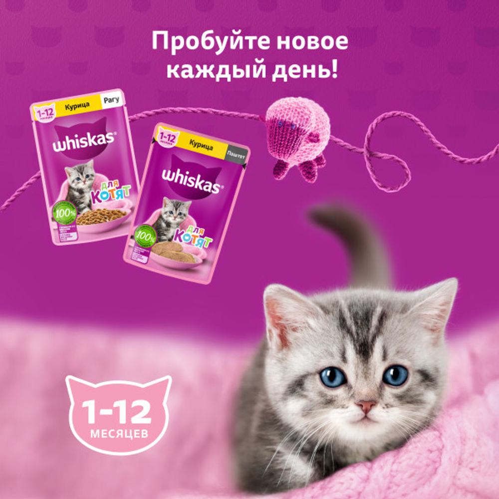 Корм влажный Рагу Ягненок для котят от 1 мес, 75г  Whiskas