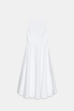 ZARA ПЛАТЬЕ МИДИ ИЗ ГАБАРДИНА С ОБЪЕМНЫМ НИЗОМ, БЕЛЫЙ