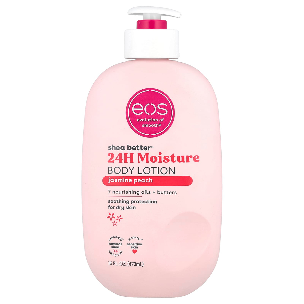 EOS, Shea Better™, лосьон для тела, увлажнение на 24 часа, жасмин и персик, 473 мл (16 жидк. унций)