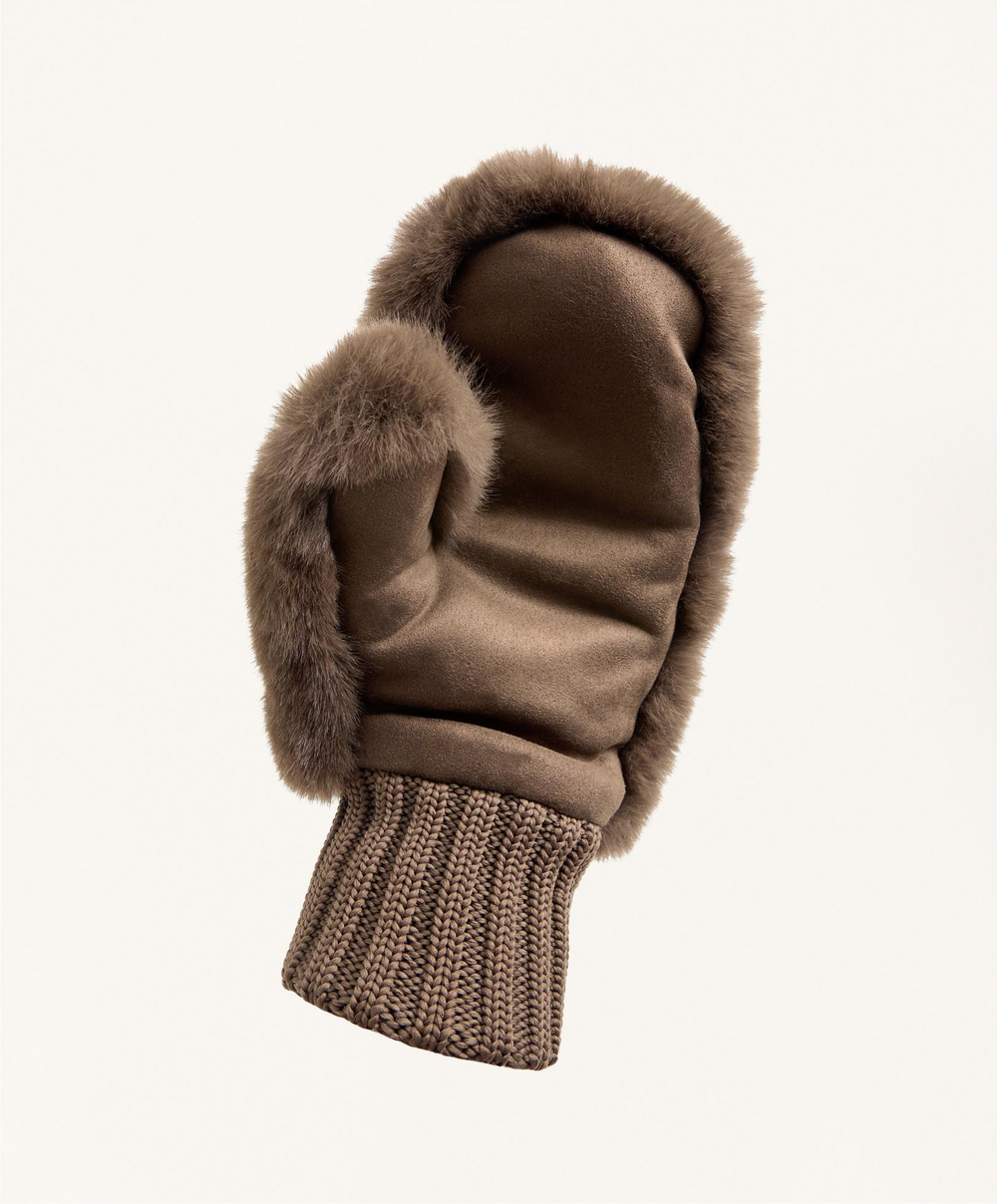 Oysho Варежки из искусственного меха с эластичными манжетами, коричневый