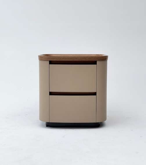 Тумба прикроватная 4669, бежевая экокожа, шпон ореха