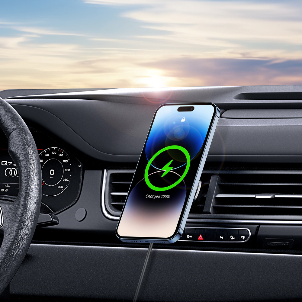 Магнитное беспроводное автомобильное зарядное устройство V2 Wireless Car Charger 15W, Duzzona