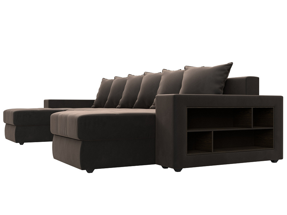Диван П-образный Дубай полки справа, Коричневый, Велюр, 110607R
