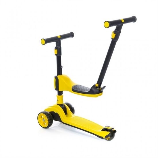 Самокат-беговел 3 в 1 Scooter Micar Transformer складной со светящимися колесами, сиденьем и родительской ручкой желтый