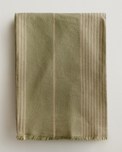 Zara Home плед из хлопка, зелёный, в полоску, 140x190 см