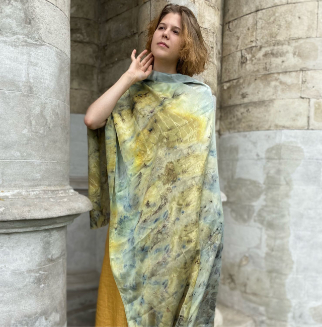 Шёлковый палантин «Японские мотивы», экопринт