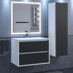 Тумба с раковиной Uperwood Next Premium подвесная, 70 см, белая/графит, 2 ящика