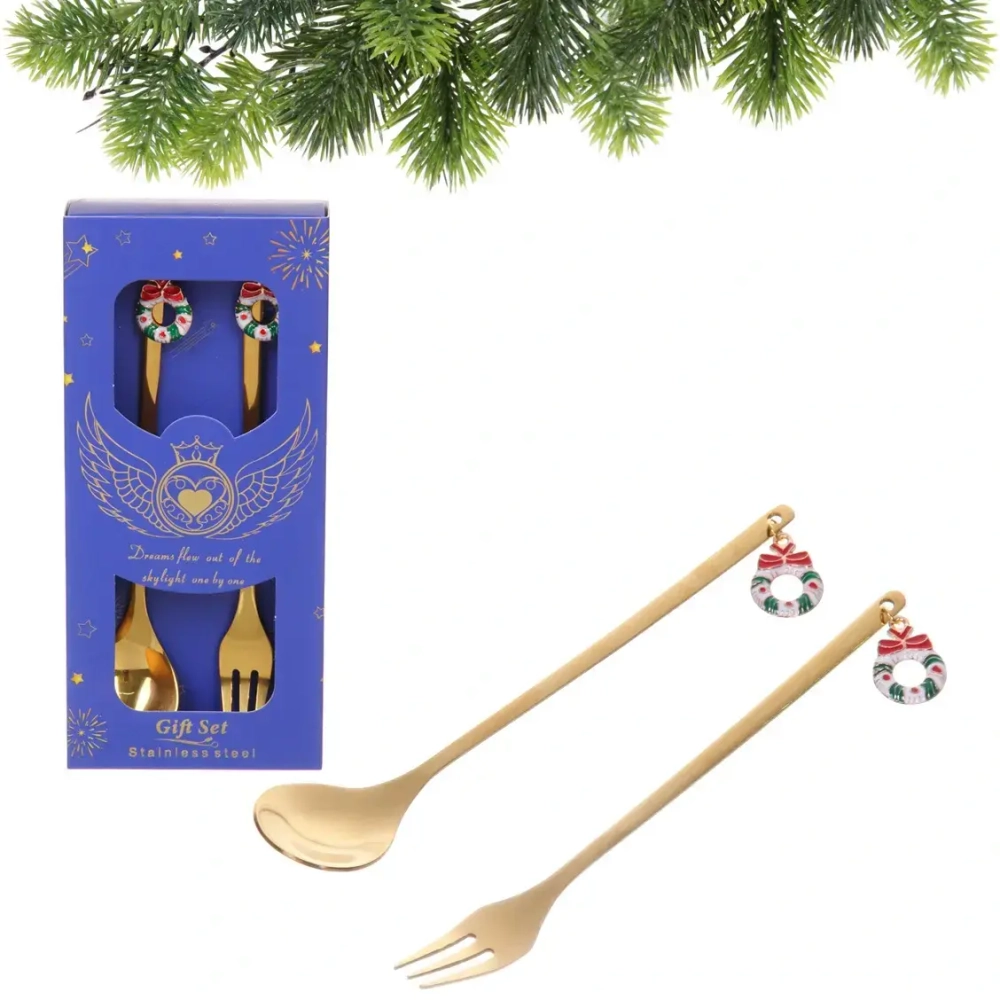Набор для десерта «Новогодний микс» 2предмета (ложка+вилка) в подарочной коробке, золото