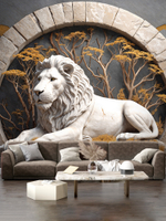 3D Фотообои Барельеф лев и деревья