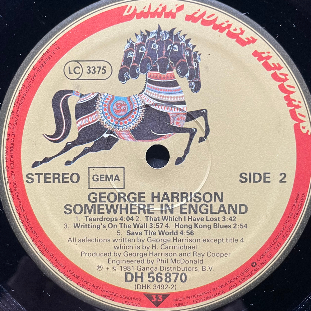 George Harrison ‎– Somewhere In England (Германия 1981г.)