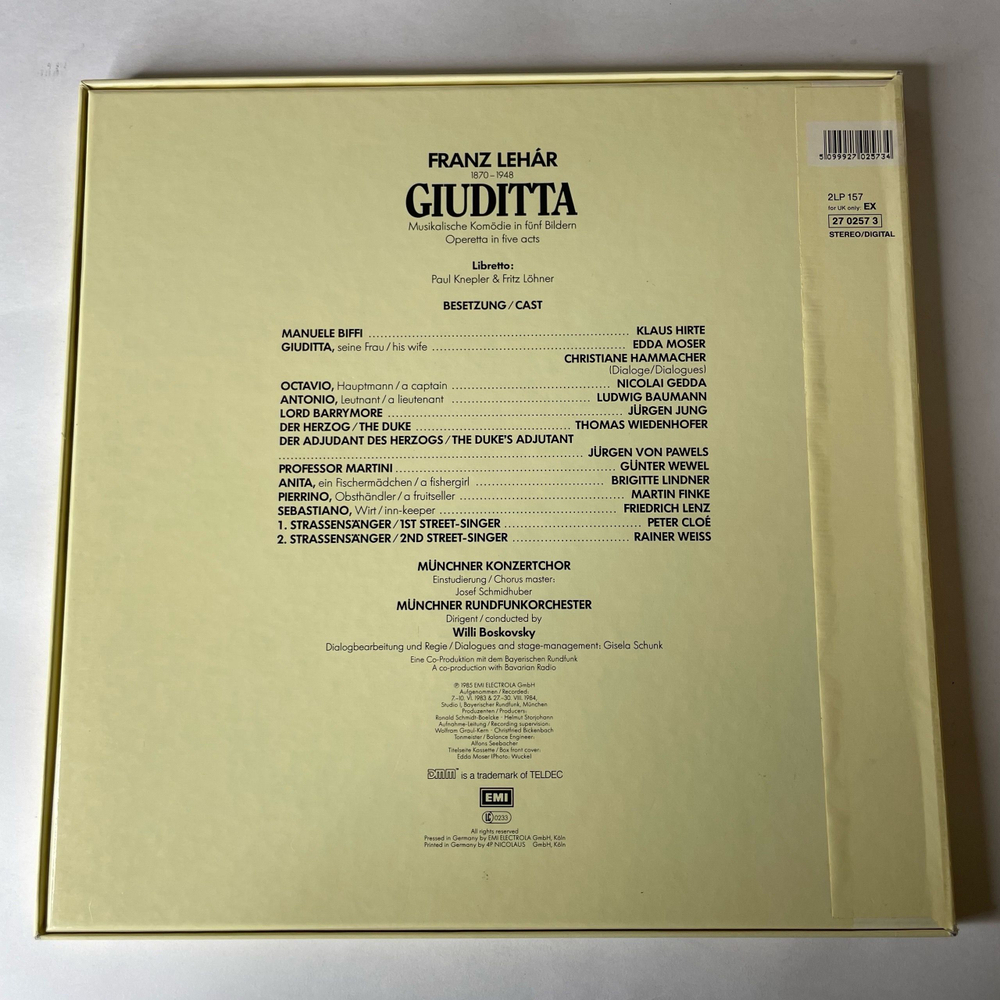 Винтажная виниловая пластинка LP Franz Lehar, Edda Moser, Nicolai Gedda, Willi Boskovsky, Giuditta Джудитта Опера (Гремания 1985)
